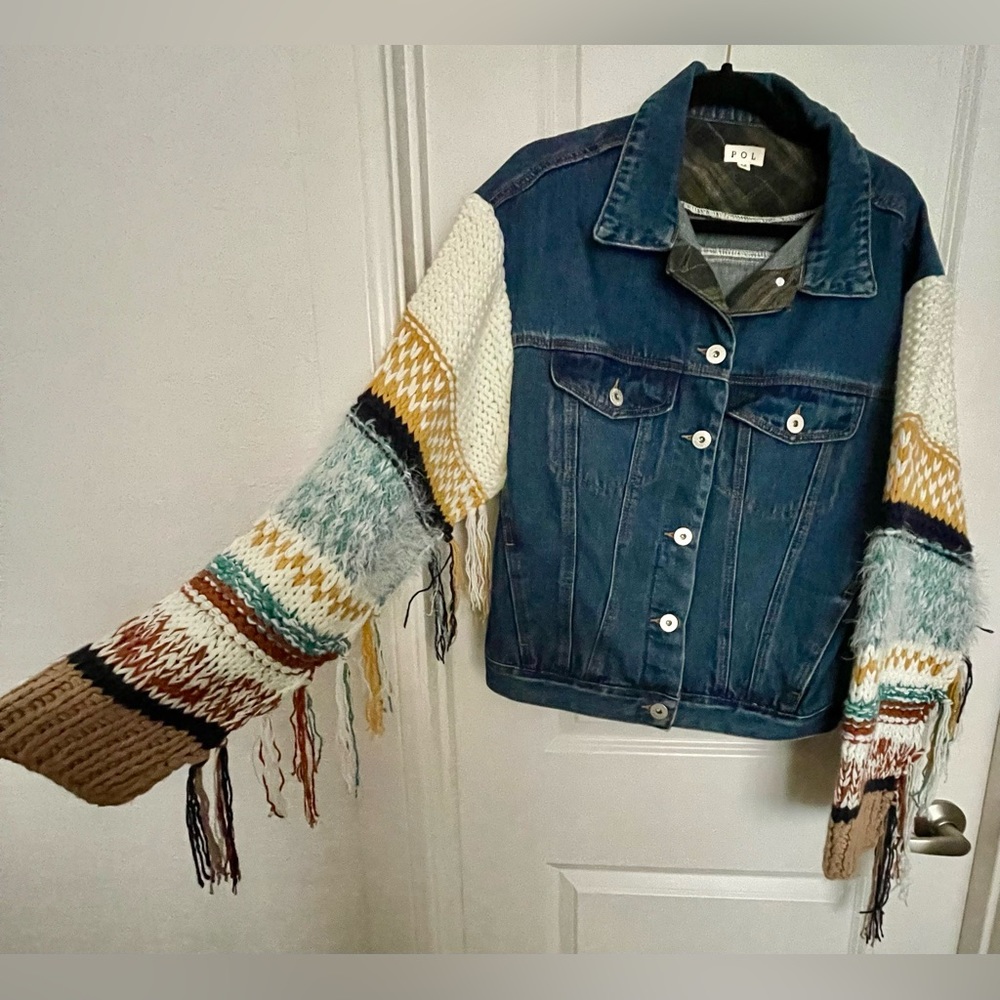 POL brand denim jacket with tassel on arms